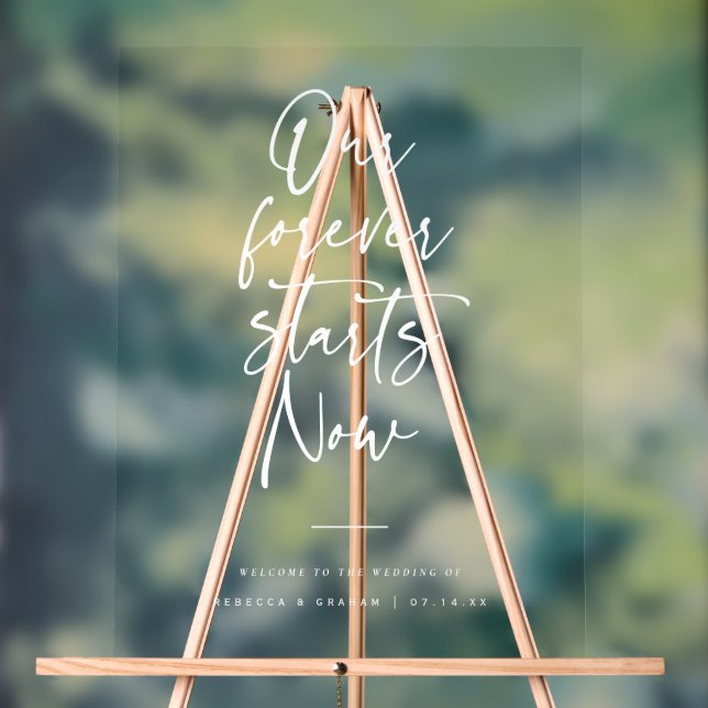 Acrylic Forever Starts Now Wedding Welcome Sign (Neutral)