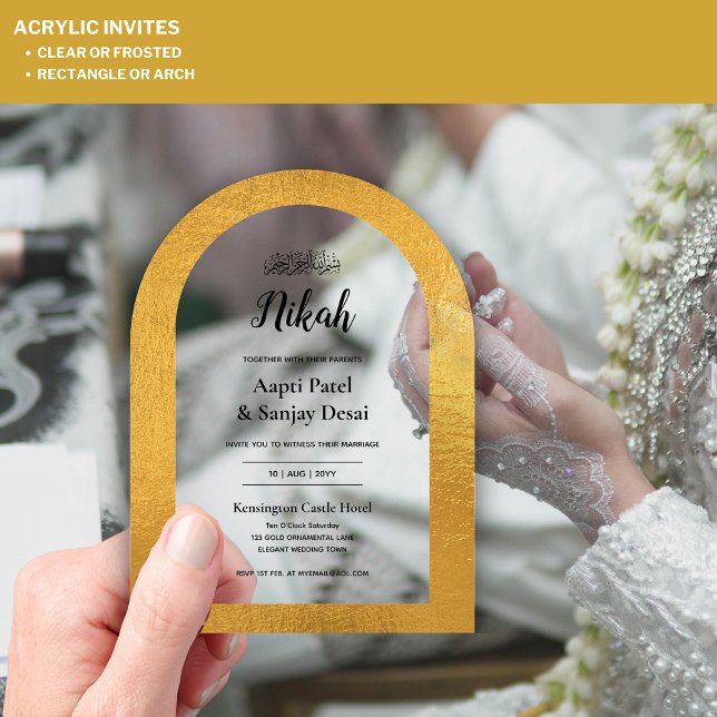 ACRYLIC Gold Arch Islamic Muslim Wedding Elegant Invitations (Creator Uploaded)