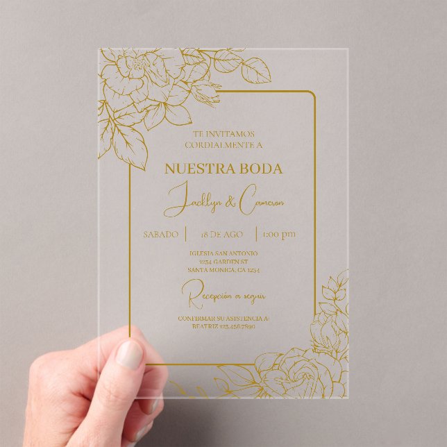 Acrylic gold Floral Spanish Wedding Invitations (Insitu (Handheld))