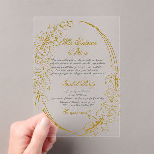 Acrylic Gold frame Spanish Quinceanera  Acrylic Invitations