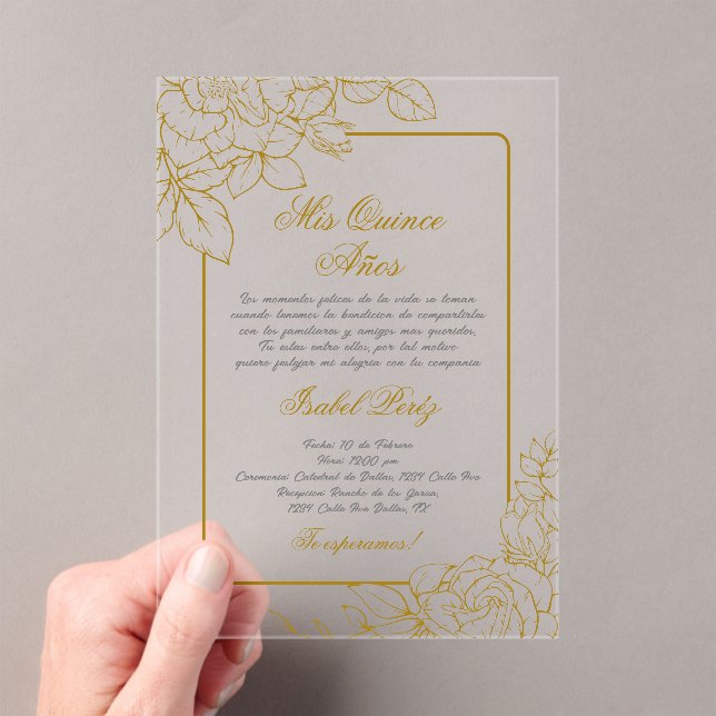 Acrylic Gold frame Spanish Quinceanera  Invitations (Insitu (Handheld))