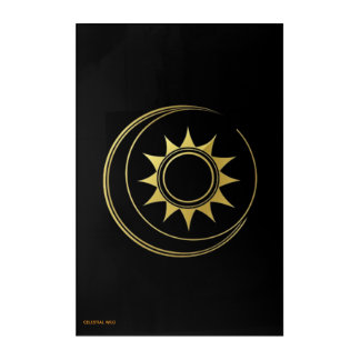 Acrylic Golden Celestial Eclipse Moon Sun Art