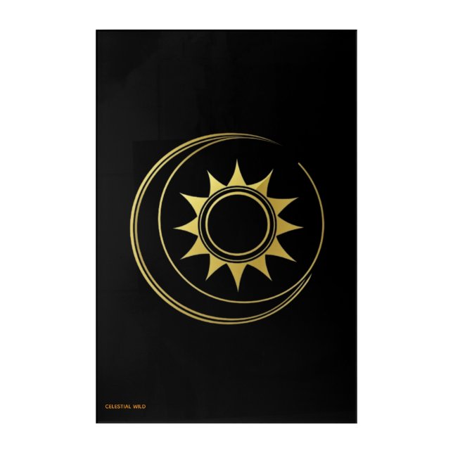 Acrylic Golden Celestial Eclipse Moon Sun Art (Front)