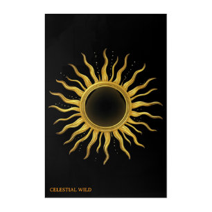 Acrylic Golden Celestial Sun Cosmic Glam Art