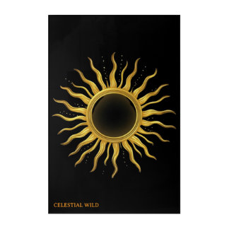 Acrylic Golden Celestial Sun Cosmic Glam Art