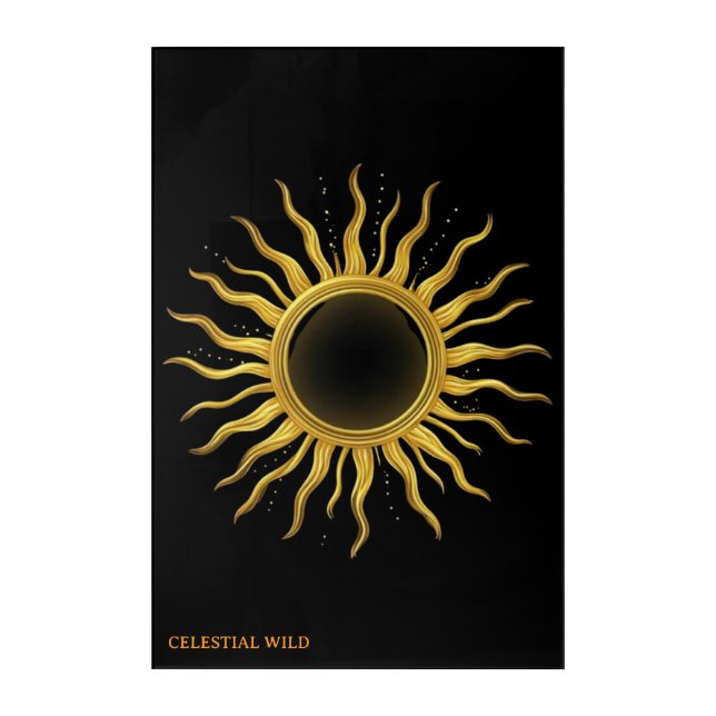 Acrylic Golden Celestial Sun Cosmic Glam Art (Front)