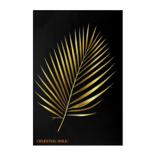 Acrylic Golden Palm Leaf Tropical Glam Art