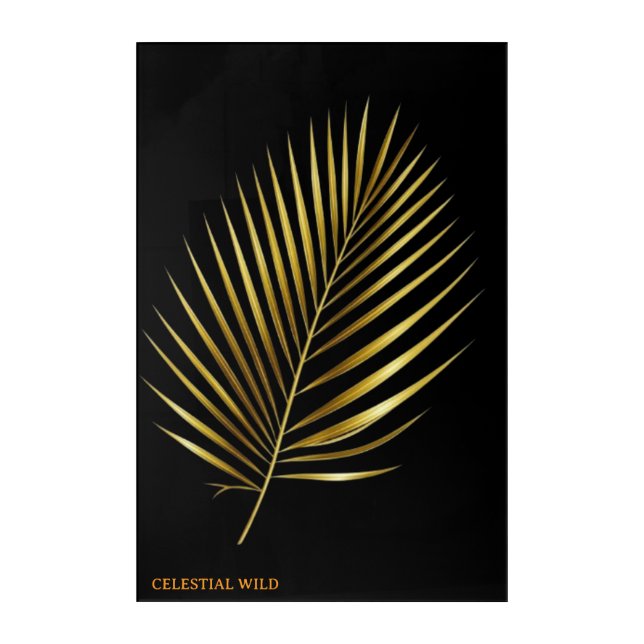 Acrylic Golden Palm Leaf Tropical Glam Art (Front)