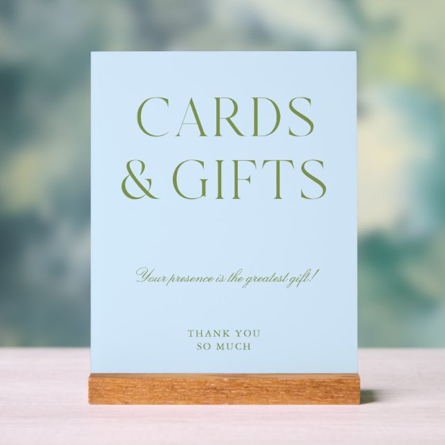 Acrylic Green & Blue Cards & Gifts Wedding Sign (Neutral)