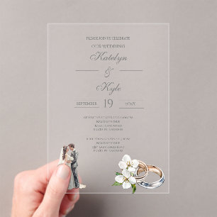 Acrylic Greenery floral with ring Spanish Wedding Invitations