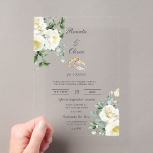 Acrylic greenery white wedding invitations