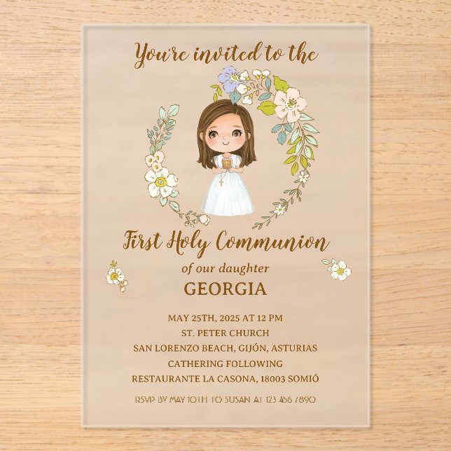 Acrylic invitation GEORGIA First communion (Front)
