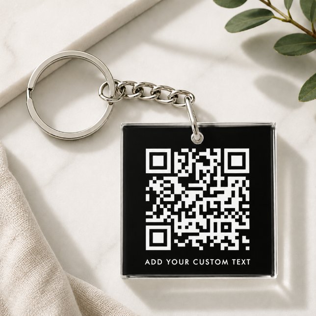 Acrylic Keychain | Black QR Code Business Link Tag (Versatile editable keychain template with interactive QR code & text for business or personal use.)