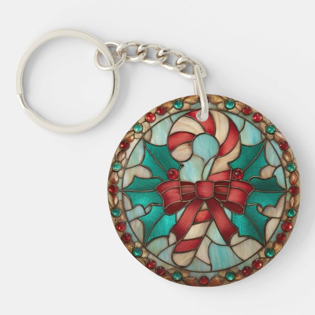 Acrylic Keychain Christmas Candy Cane design (Front)