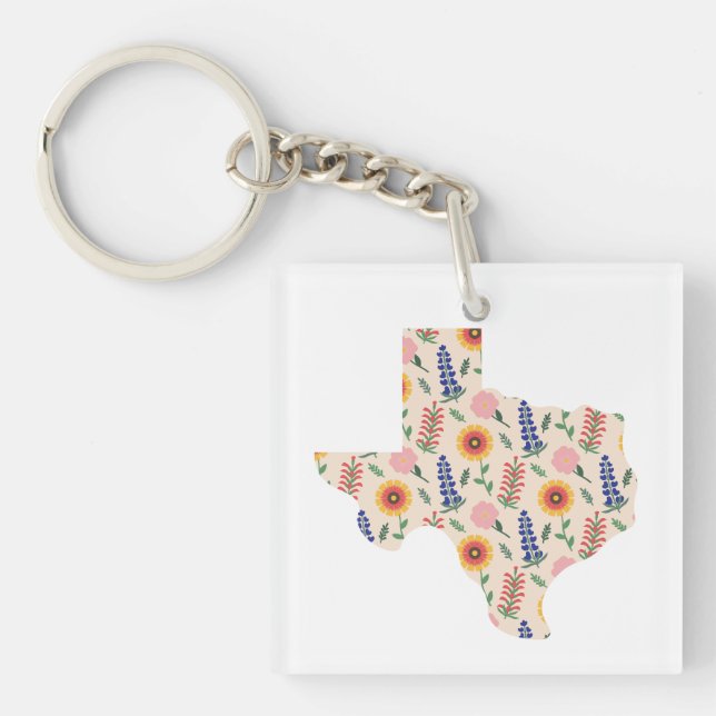 Acrylic Keychain Texas Outline Flowers Pattern  (Front)