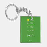 M-money
 e-end
 n-new
 z-zone
 i-in
   Acrylic Keychains