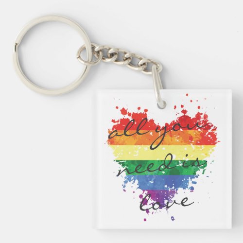 Acrylic Keyring Rainbow Heart all you need is love