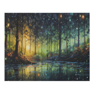 Acrylic Lake painting of mystical Forest Faux Canvas Print