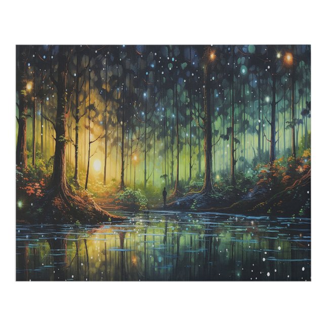 Acrylic Lake painting of mystical Forest Faux Canvas Print (Front)