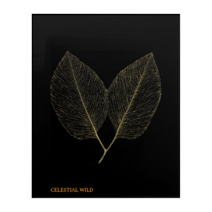 Acrylic Luxury Black Gold Minimalist Leaf Art