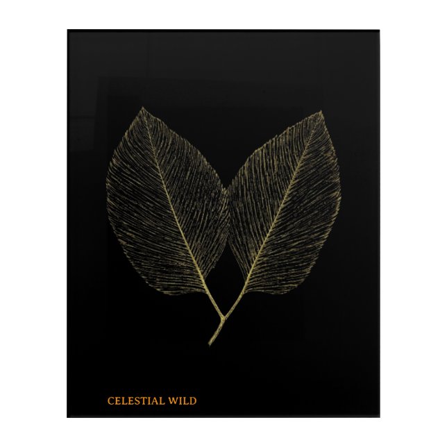 Acrylic Luxury Black Gold Minimalist Leaf Art (Front)