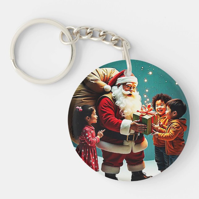 Acrylic Merry Christmas custom circle Keychain (Front)