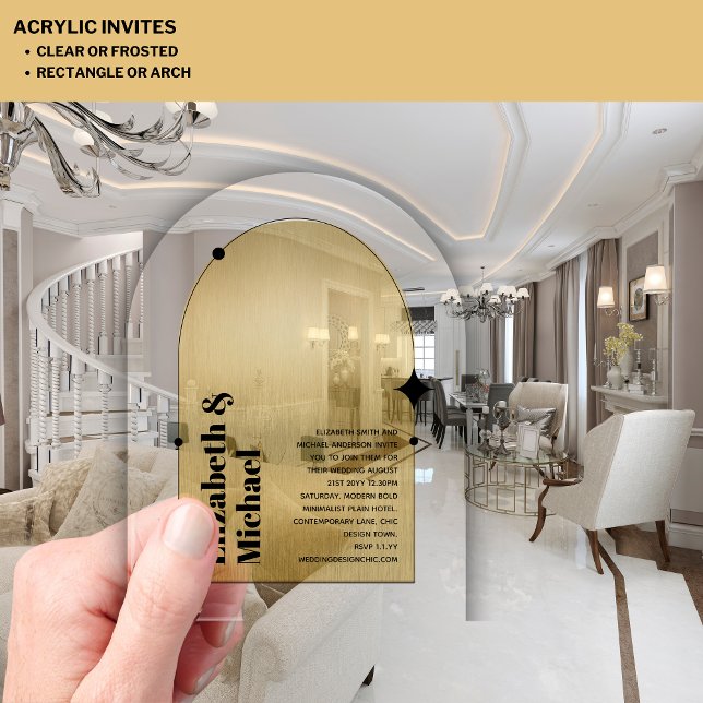 Acrylic Modern Minimalist Gold Black Art Deco Invitations (Creator Uploaded)