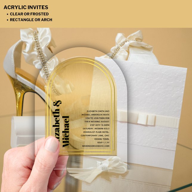 Acrylic Modern Minimalist Simple Bold GOLD Black Invitations (Creator Uploaded)