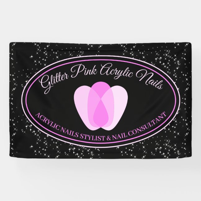 Acrylic Nails Sparkle Pink Makeup Beauty Salon Banner