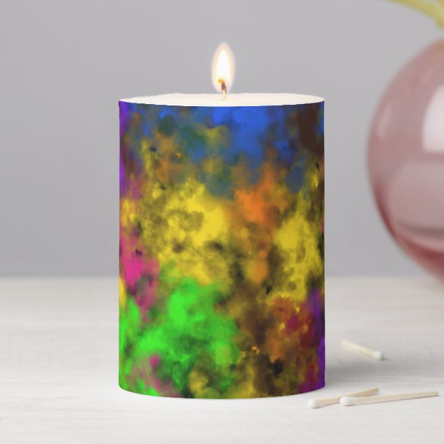 Acrylic Neon Colors Paint Splatter Splash Abstract Pillar Candle (In Situ)