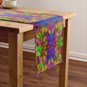 Acrylic Neon Colors Paint Splatter Splash Abstract Short Table Runner