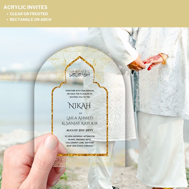 ACRYLIC NIKAH - Ornate Islamic Mosque Gold Wedding Invitations (Creator Uploaded)