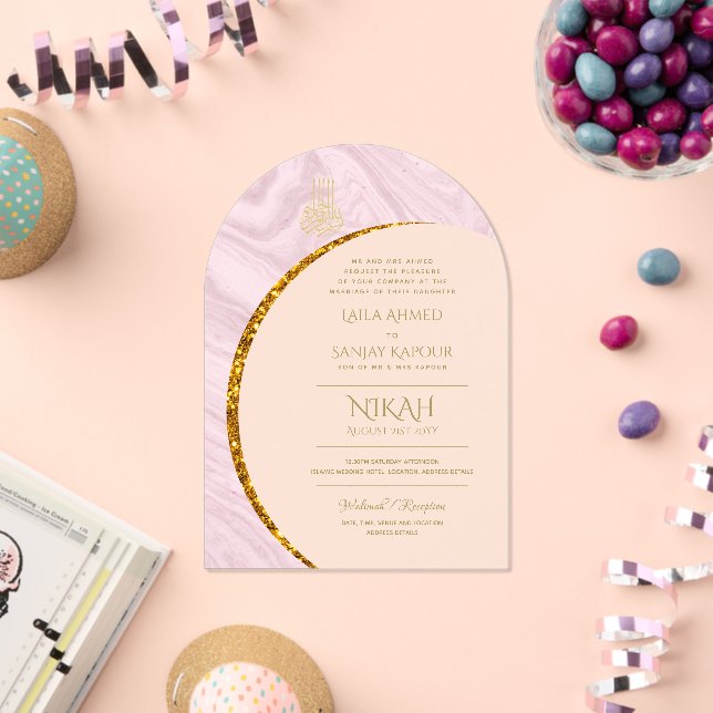 ACRYLIC NIKAH WALIMA Gold Text Elegant Islamic Acrylic Invitations (Insitu (Celebration))