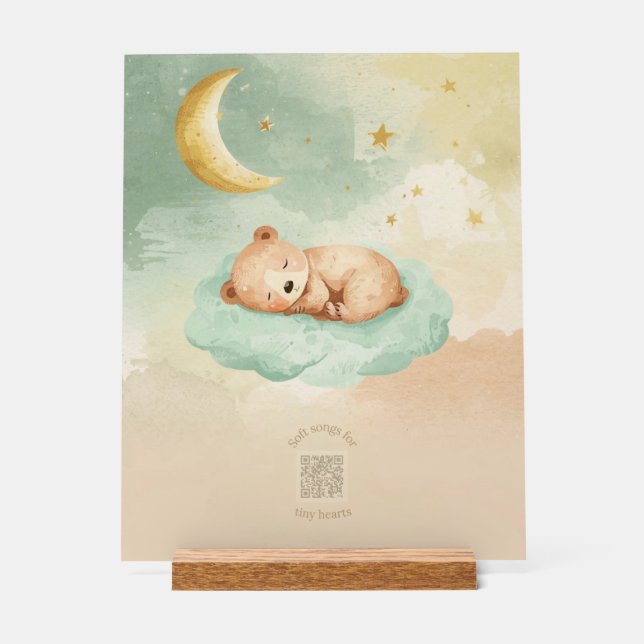 Acrylic Nursery Sign | Sleeping Baby Bear on Cloud (Front)