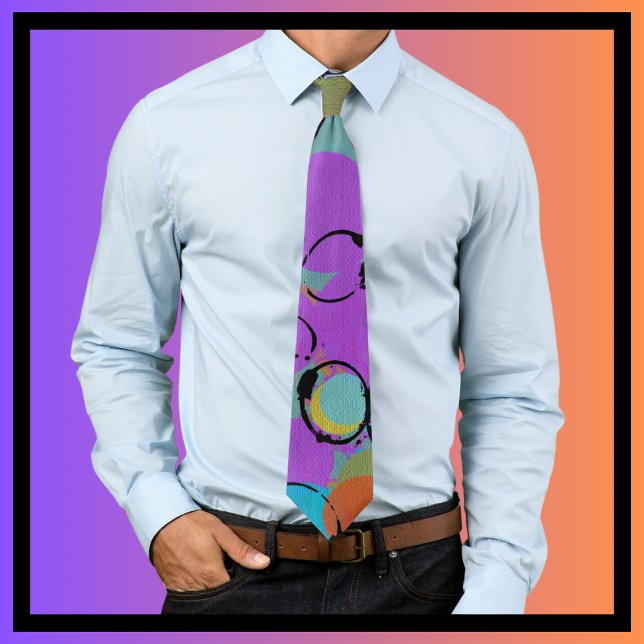 Acrylic Oil Art Bright Colorful Circles Neck Tie (Creator Uploaded)