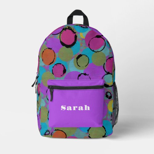 Acrylic Oil Art Bright Colorful Circles Printed Backpack