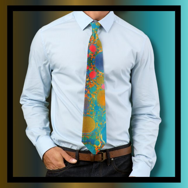 Acrylic Oil Turquoise Gold Red Blue Abstract Art Neck Tie (Creator Uploaded)
