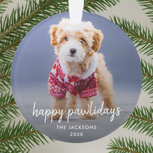 Acrylic Ornament   Happy Pawlidays Dog Photo