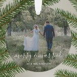 Acrylic Ornament | Merry and Married Photo<br><div class="desc">Celebrate your first Christmas as newlyweds with this modern acrylic ornament featuring the phrase “Merry and Married.” The clear acrylic design highlights your favorite couple photo, creating a fresh and elegant holiday keepsake. Easily personalize it in Zazzle’s design tool by uploading your picture, adding names, and including your wedding year....</div>