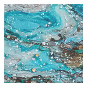 Acrylic Paint Pour Style Ocean Scene  Faux Canvas Print