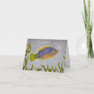 Acrylic painting fish with bubbles blank note card