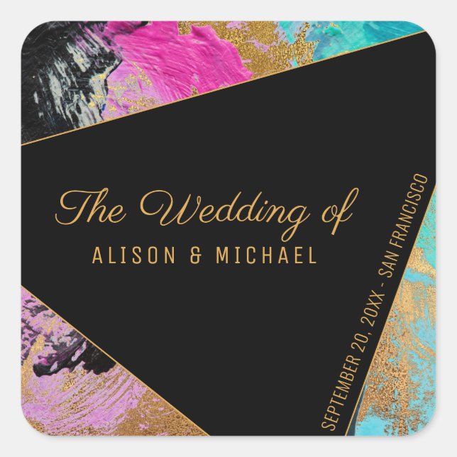 Acrylic painting gold black the wedding of square sticker (Front)