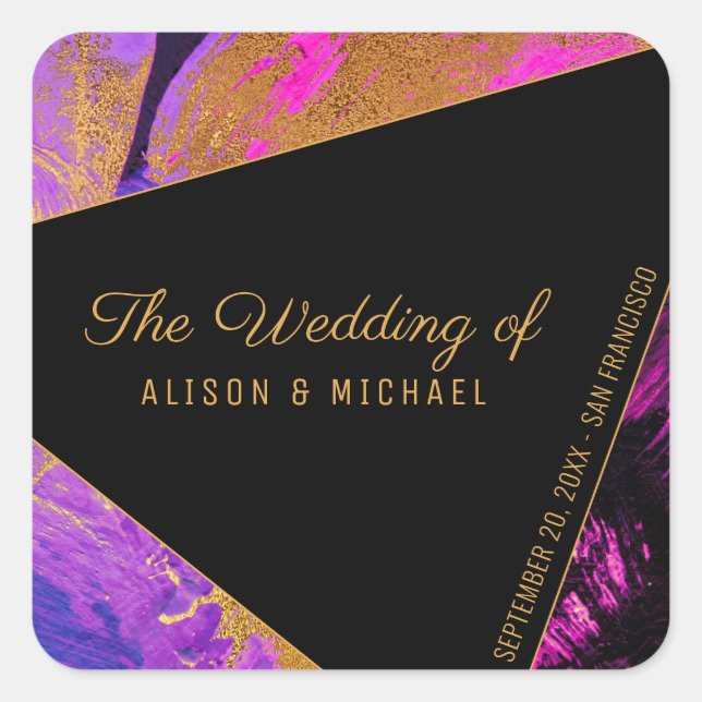 Acrylic painting gold black the wedding of square sticker (Front)