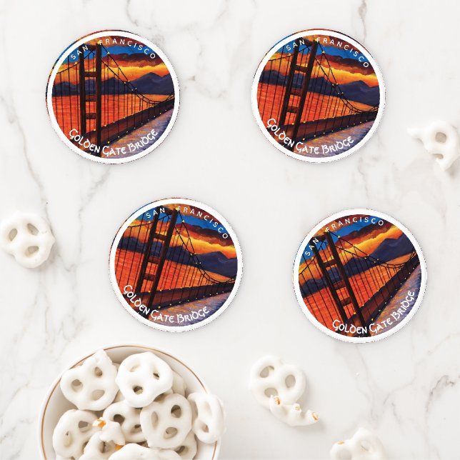 Acrylic Painting Golden Gate Bridge San Francisco  Coaster Set (In Situ)