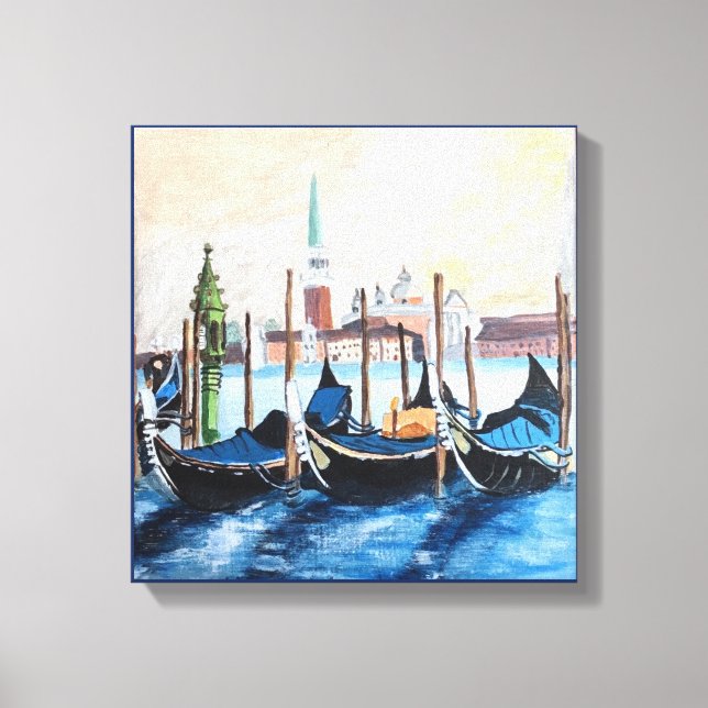 Acrylic Painting of Gondolas by St Marks Square Canvas Print (Front)
