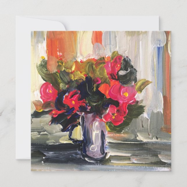 Acrylic painting, red flowers holiday card (Front)