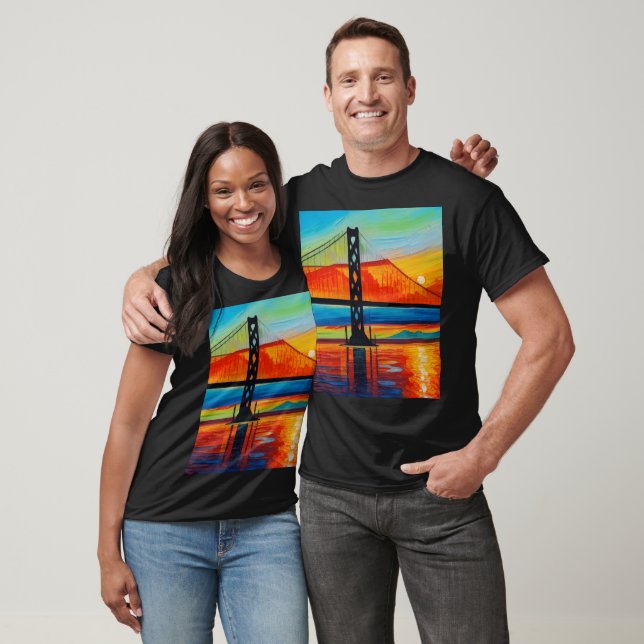 Acrylic Painting, San Francisco Bay Bridge, Sunset T-Shirt (Unisex)