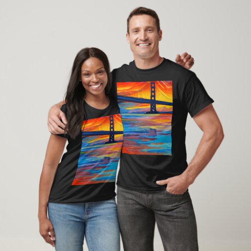 Acrylic Painting San Francisco Bay Bridge Sunset T_Shirt
