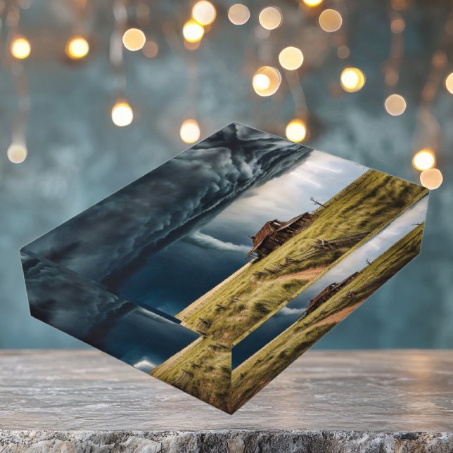 Acrylic Paperweight Prairie Tornado Storms (Tornado on the plains deep colors in this uniquely designed paper weight. )