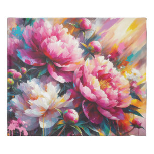 Acrylic Peonies Two Colors Duvet Cover